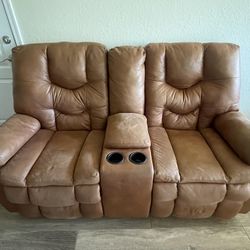 Brown Faux Leather Loveseat