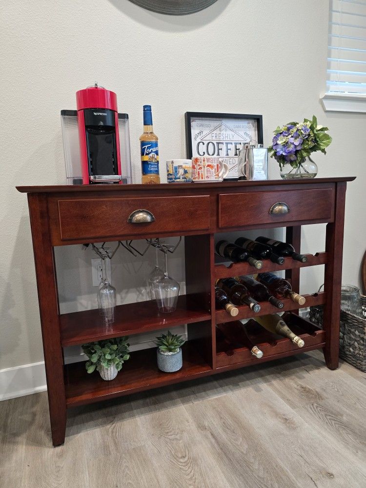 Wood Coffee Wine Liquor, 2 Drawer Bar Console Table