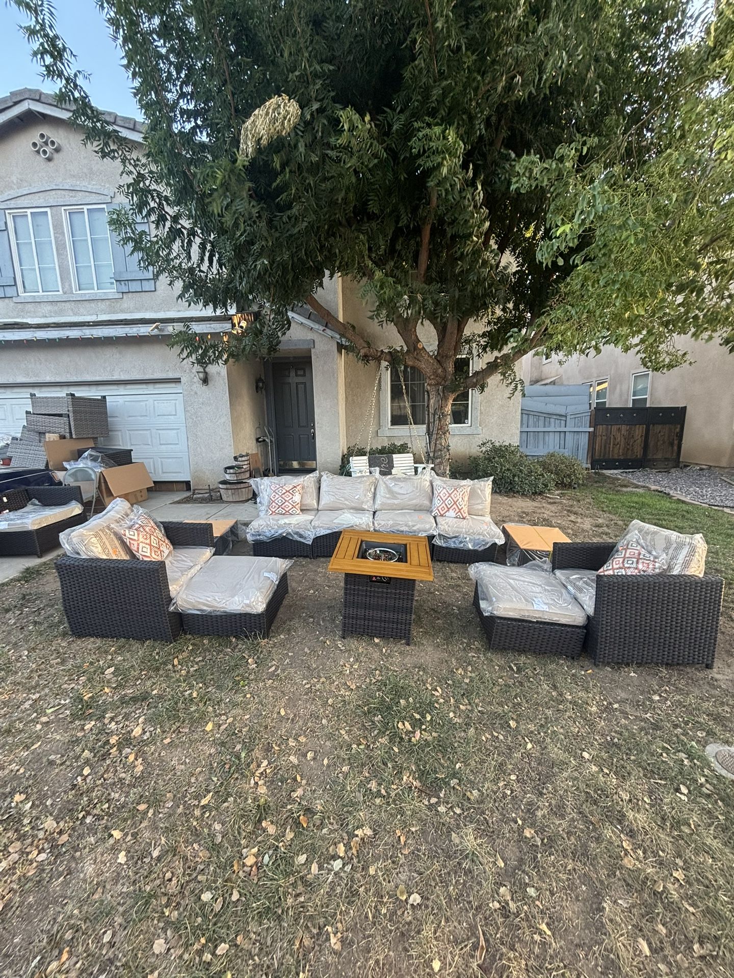 11 Piece Sectional Patio Furniture Set Outdoor Patio Furniture With Propane Fire Pit Table