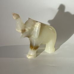 Vintage Hand Carved Marble/ White Onyx Quartz Stone Elephant 
