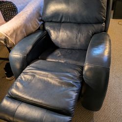 Leather Recliner, Blue, Barely Used