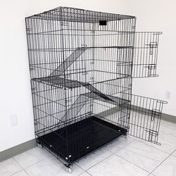 Brand New $75 Folding 3-Tier Cat Cage 56” Tall Collapsible Metal Kennel 36x24x56” w/ Tray & Caster 