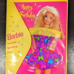 Barbie Fashion Greeting Card - Happy Birthday Purple Butterfly Dress 1994 New Vintage Mattel
