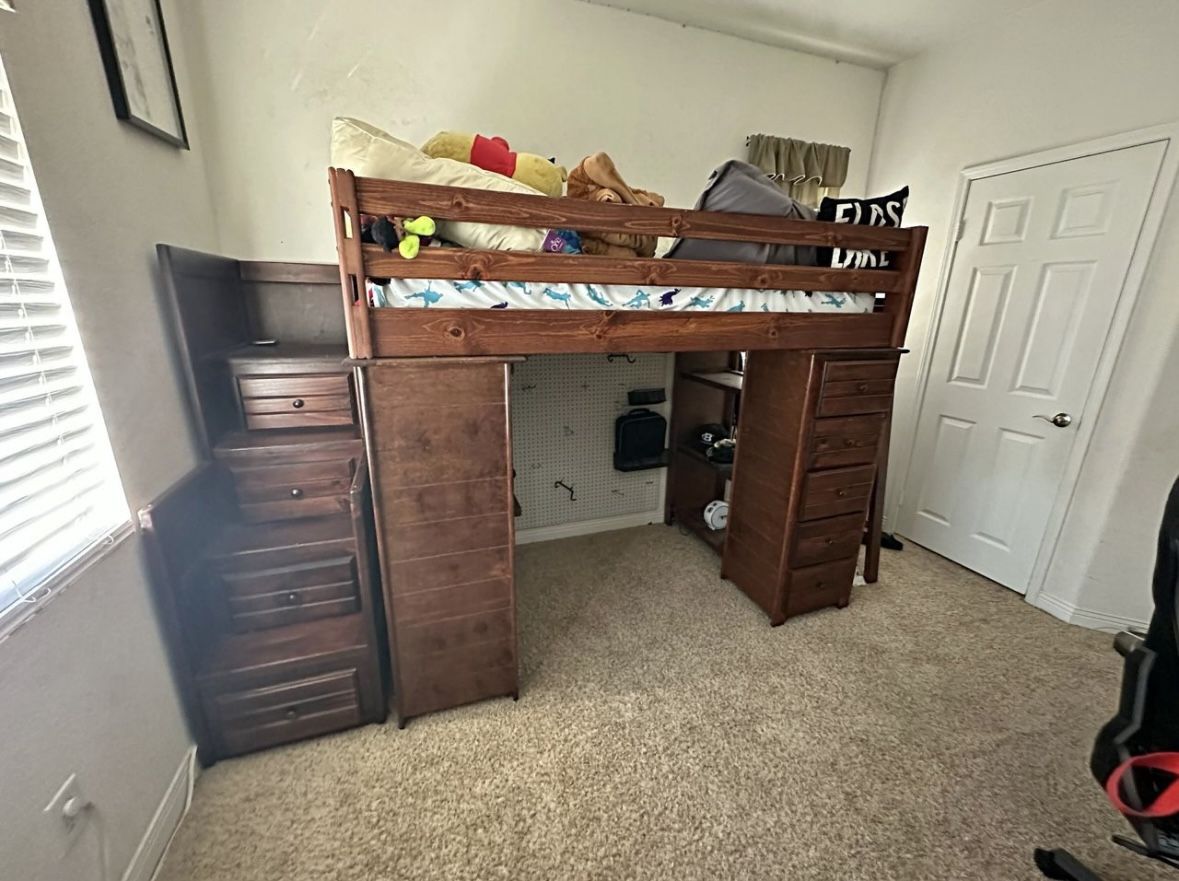 Twin Bunk Bed With Stairway Chest & Desk