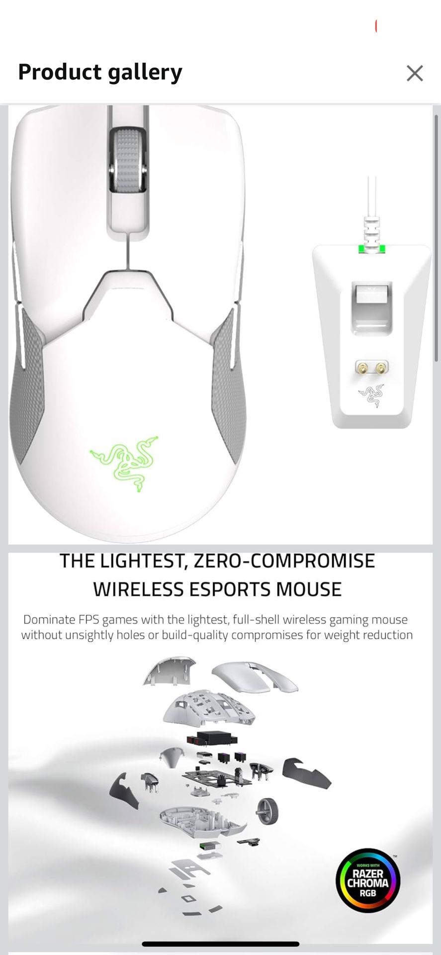 Razer Viper Ultimate Lightweight Wireless Gaming Mouse & RGB Charging Dock: Hyperspeed Wireless Technology - 20K DPI Optical Sensor - 74g Lightweight