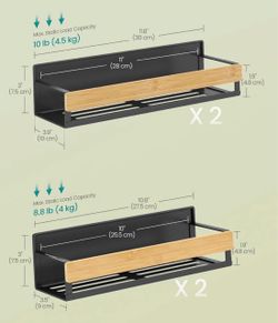 SONGMICS Strong Magnetic Real Bamboo Spice Racks for Fridge Set of 4 - Bamboo / Black