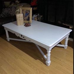 Shabby Chic White Wood Caffee Table /  long 53" tall 17" wide 30"