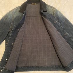 Bottega Veneta mens jean jacket with suede collar