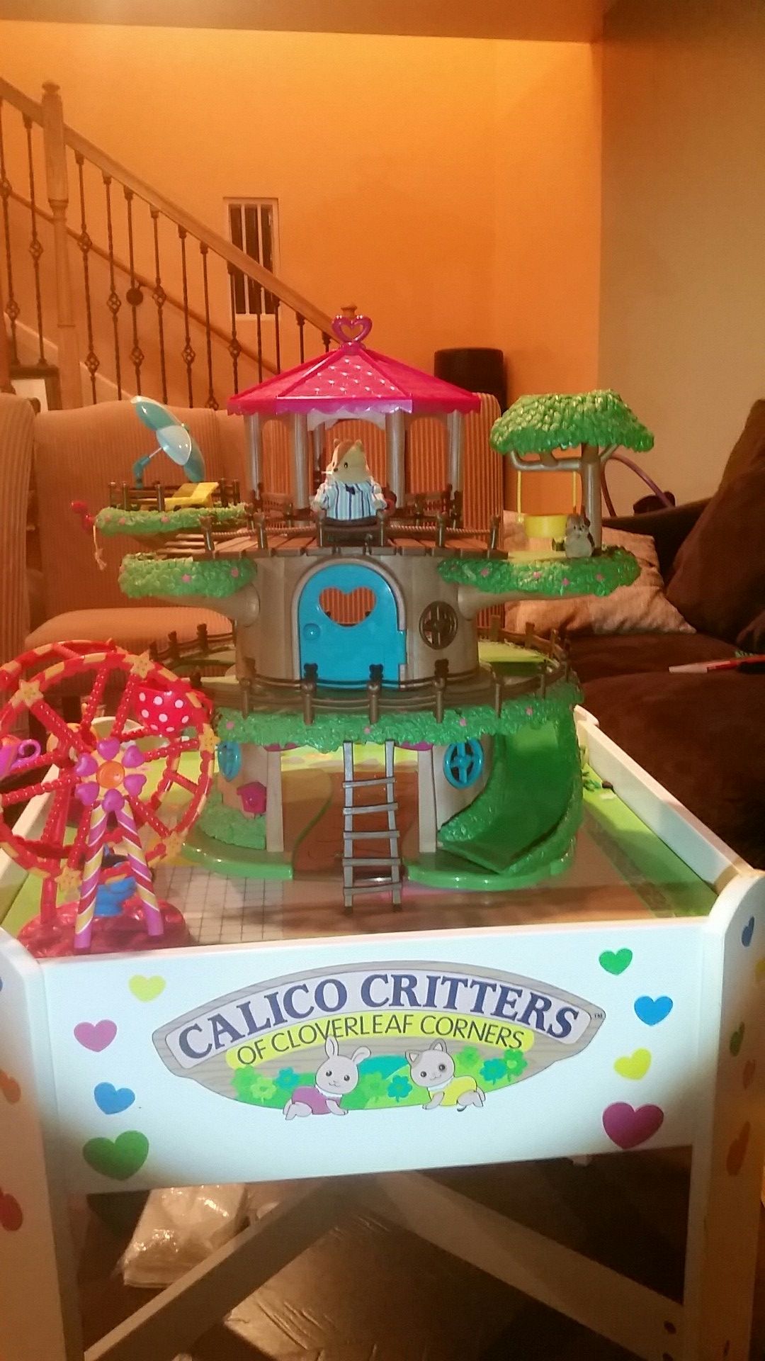 Calico critters play table with tree house and 3 figures