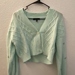 Teal Cardigan With Flower Details  Thumbnail