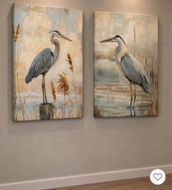 Blue Heron Canvas Wall Art Set of 2