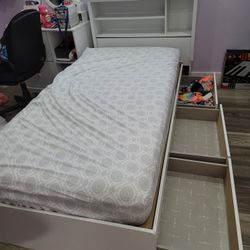 Twin bed with Drawers and Bookcase Headboard