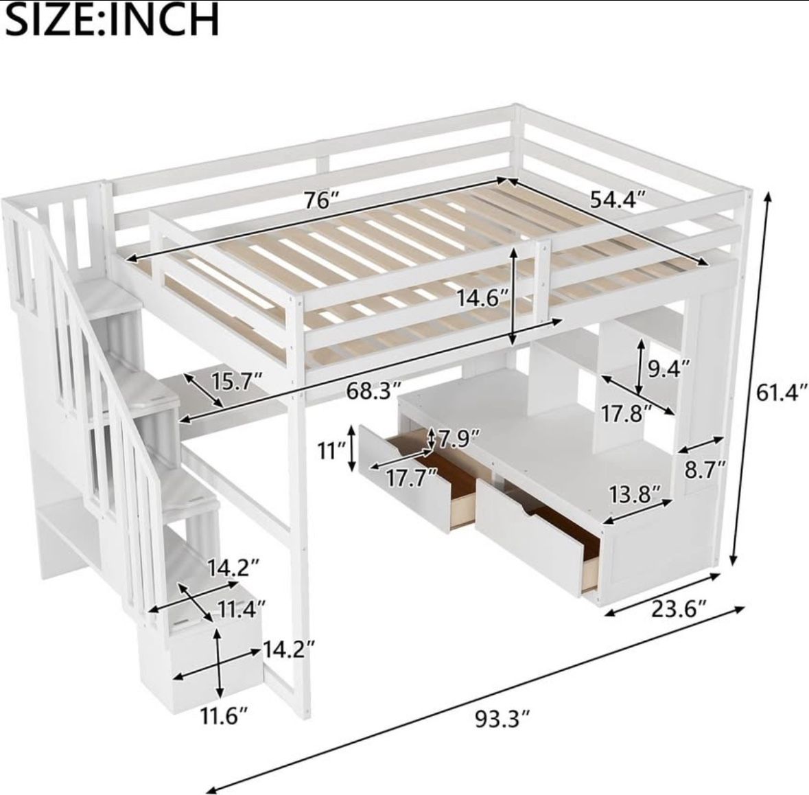 Harper & Bright Designs Full Size Loft Bed with Desk, Stairs & Storage