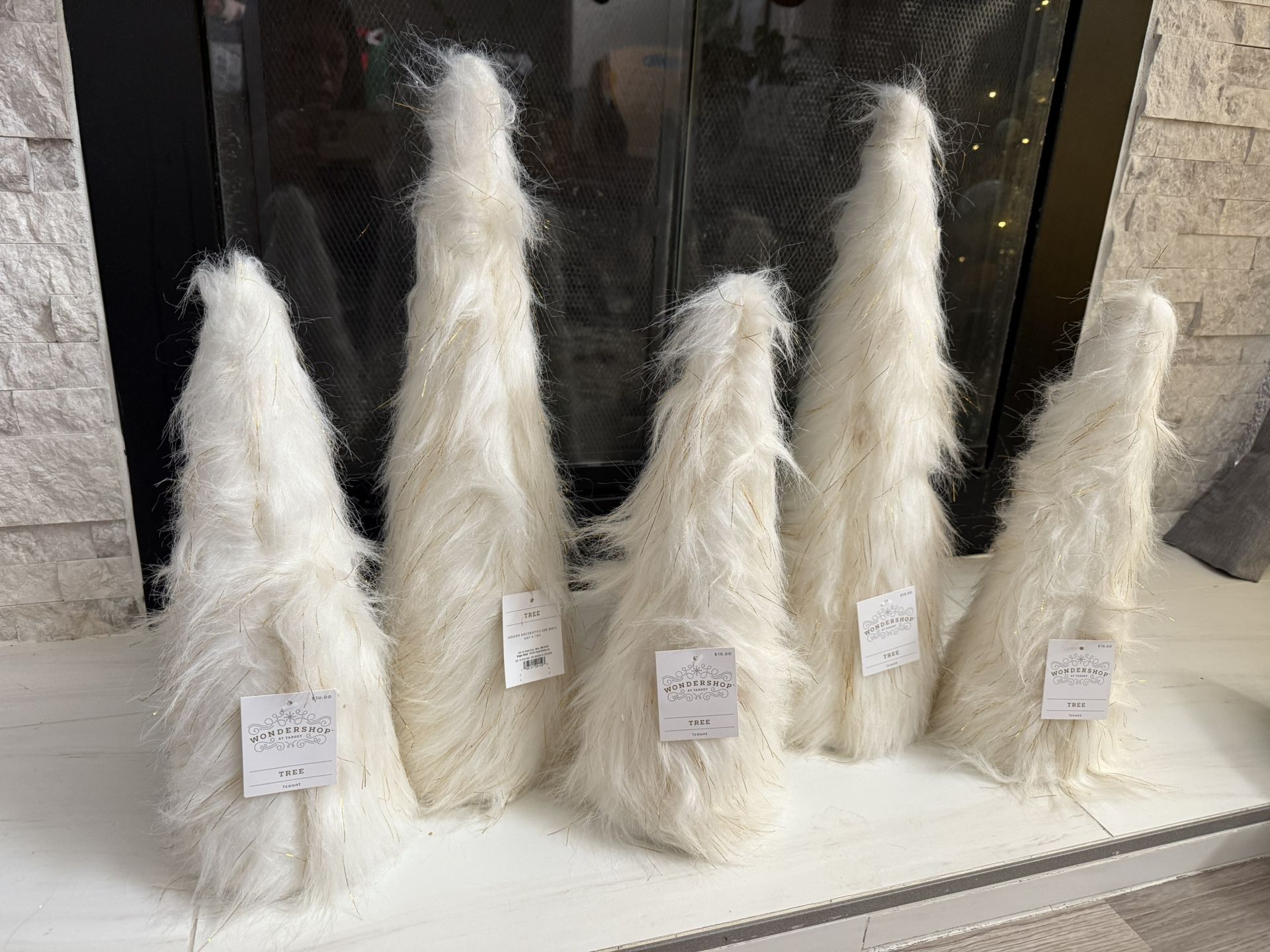 5x New Christmas Decor White And Gold Fur Trees Decorations