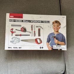 Red Toolbox Kid-sized Real-working Tools 9 Pieces Tool Set 
