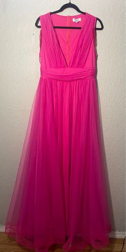 HOT PINK FORMAL DRESS BEADED SHOULDER SLEEVE