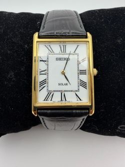 Mens Seiko Tank Solar ref. V115-0BC0  Gold Tone