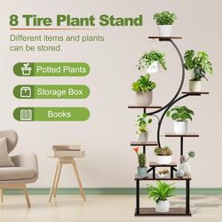 Plants Stand Indoor, Tall Plant Shelf for Multiple Plants, 8 Tier 62" Large Plant Stands Rack Display Shelves Metal Plant Stand, S-Shaped Flower Holde
