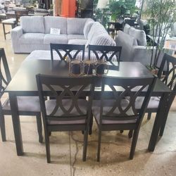 7 Pc Black And Gray Fabric Chairs Dining Set (New)