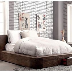 Rustic Natural Tone Platform Bed Storage Drawers