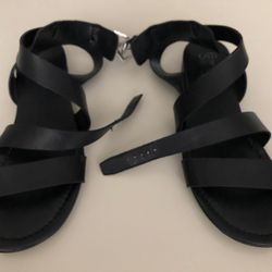 Franco Sarto Glorious Sandals Size 9M Black leather Strappy Gladiator Flats CUTE
