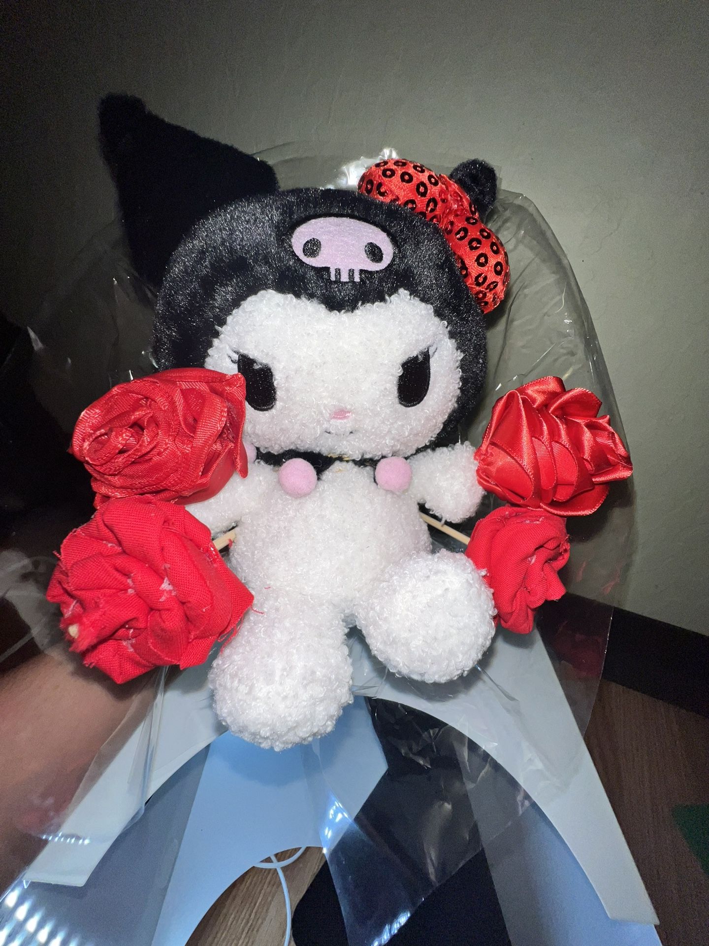 kuromi plushie and rose bouquet