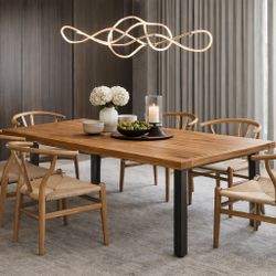 New Solid Wood Dining Table Set for 6, Modern Rectangular Wood Table with Black Metal Legs, Natural Finish Farmhouse Dining Table with Chairs for Kitc