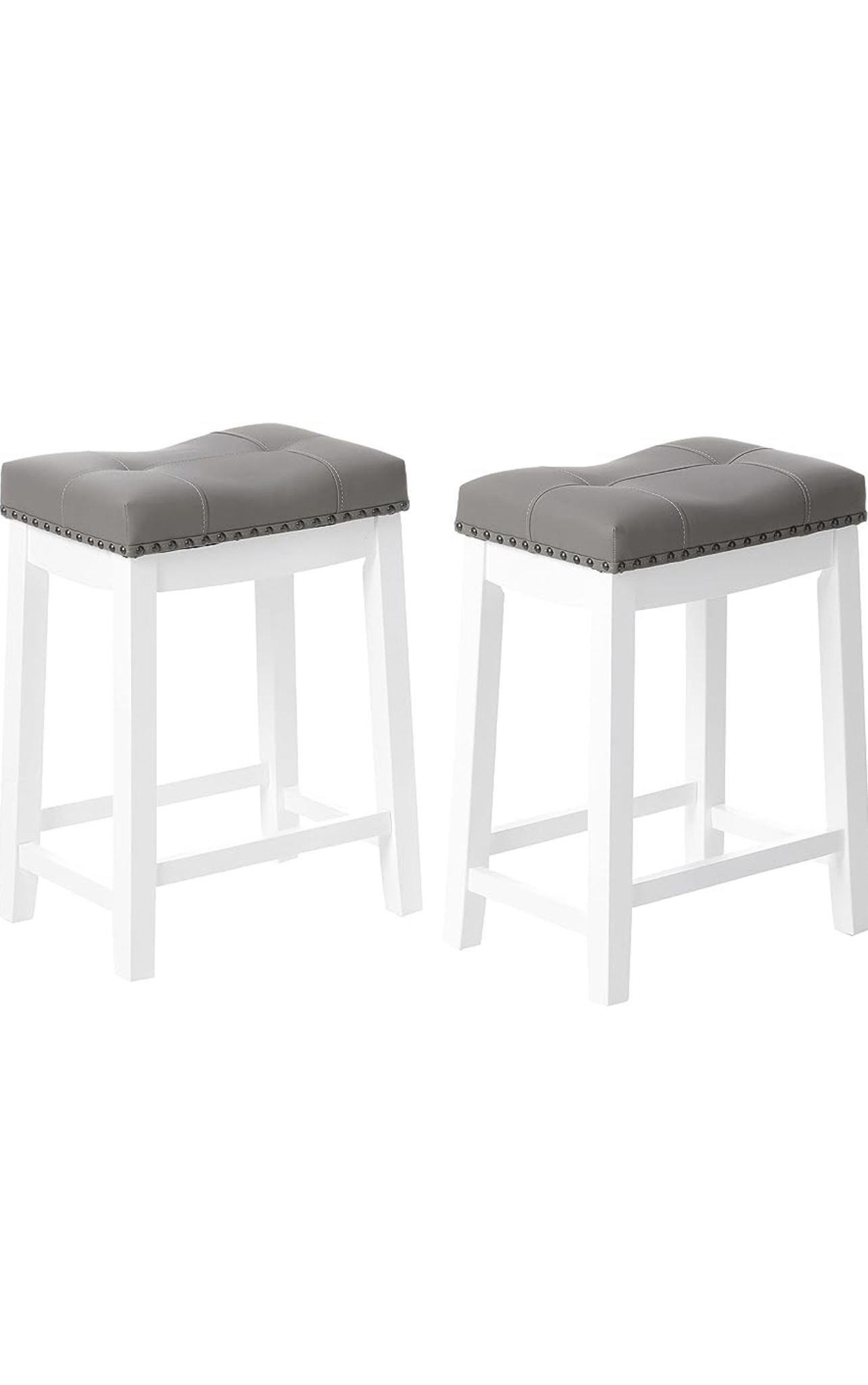 Angel Line Cambridge bar stools, 24" Set of 2, White with Gray Cushion