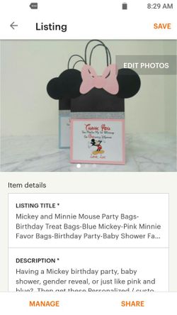 Mickey and Minnie treat Bags for baby shower or birthday