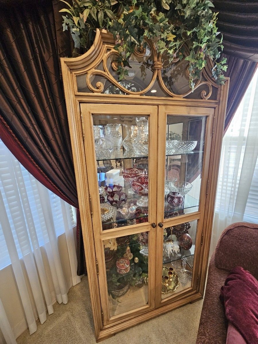 Vintage Curio Cabinet Display Case With Light