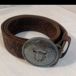 Cody James Belt Brown Size 36 Silver Longhorn Buckle Genuine Leather