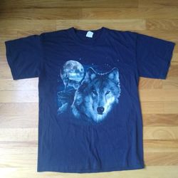 Vintage Graphic Wild Life Wolf Black T-Shirt Size : Adult Large
