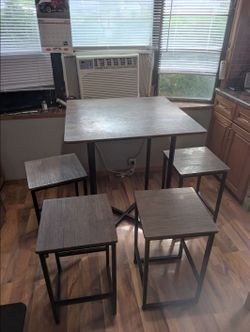 Table Set for 4 Industrial Kitchen Table with 4 Chairs, Space-Saving Design for Apartment, Small Space, Breakfast Nook, Gray
