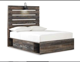 Rustic Wood Bed Frame with Storage Drawers
