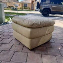 Eggshell White/ Tanish  Leather Ottoman 