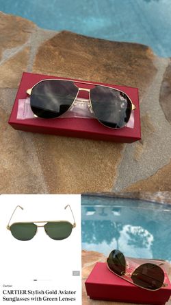 Cartier Gold Aviator Sunglasses with Green Lenses