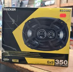 KICKER 48ESC693 - 6x9 inch Coaxial, 350 Watts Peak, 3-Way Car Speakers, Black Grilles, Poly-Blend Cone