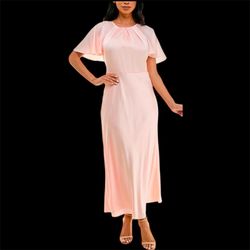 Premier Amour Satin Short Sleeve Sheath Dress -Blush Size 18