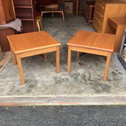 Pair of Vintage Mid Century Modern Solid Teak Square Side Tables