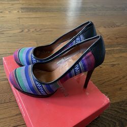 Colorful Striped Wedge Stiletto Heels Henry Ferrera Paloma 400 Size 9 NEW