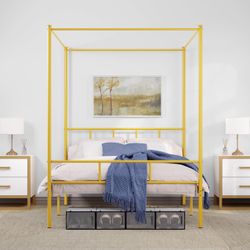 YITAHOME Queen Size Bed Frame, Metal Canopy Four Poster Bed Frame, GOLD