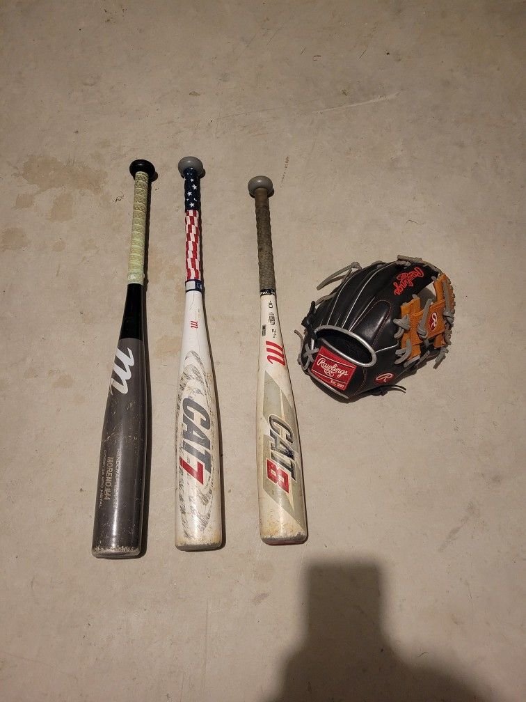 27in marucci Cat7 -cat 8 Is 25in-marucci Posey 27 And 11 and1/4 Rawlings R9 Glove