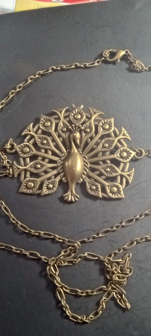 Bronze Plated Peacock Pendant Necklace