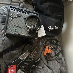 Fender Squire Affinity Guitar Set With Distortion Pedal And Amp With All Necessary Add Ons Included