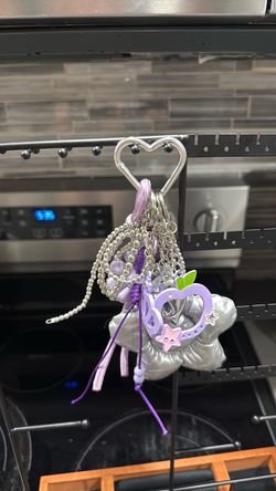 Purple and Silver Charm Keychain Set