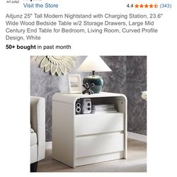 Modern Nightstand with Charging Station - White