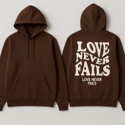 Shein “Love Never Fails” Graphic Drawstring Hoodie XS