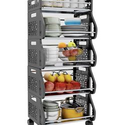 New And Sealed -Fruit Vegetable Basket, Baboies 5 Tier Stackable Storage Baskets, Organizer Cart with Wheels, Shelf Rack for Kitchen, Pantry, Produce,