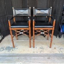 Borneo Director's Style Bar Stools /Chairs (FRONTGATE) - Black Leather