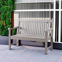 Psilvam 2-Person Outdoor Bench with 700 Lbs Weight Capacity, Grey Poly Lumber Weatherproof Garden Bench Seating for Porch, Balcony and Park, All-Weath